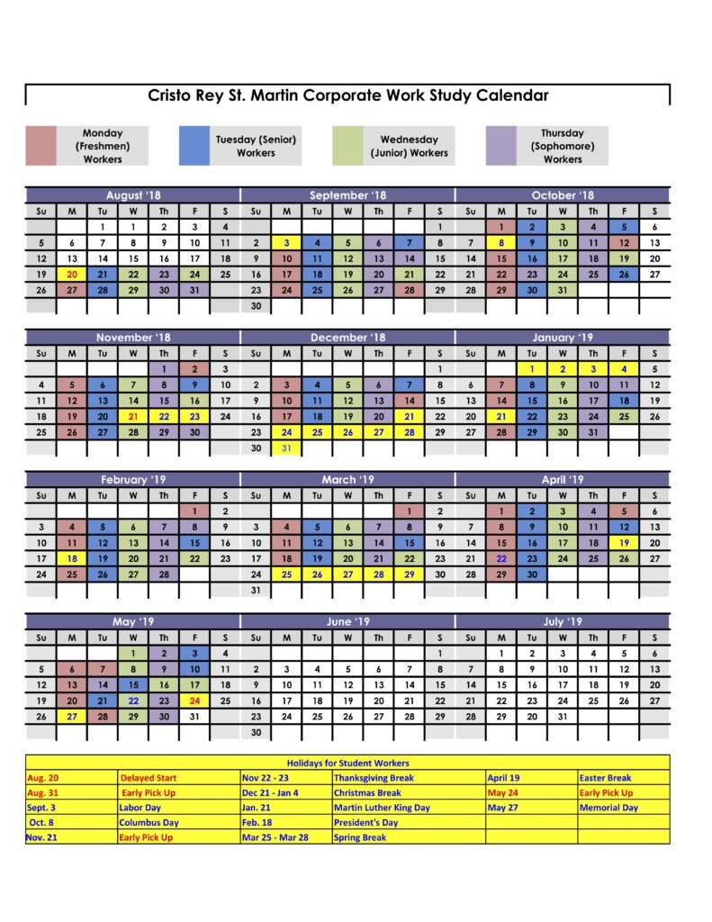 CWSP Calendar Information Cristo Rey St. Martin College Prep